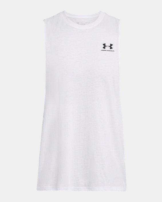 Men's UA Sportstyle Left Chest Cut-Off Tank in White image number 5